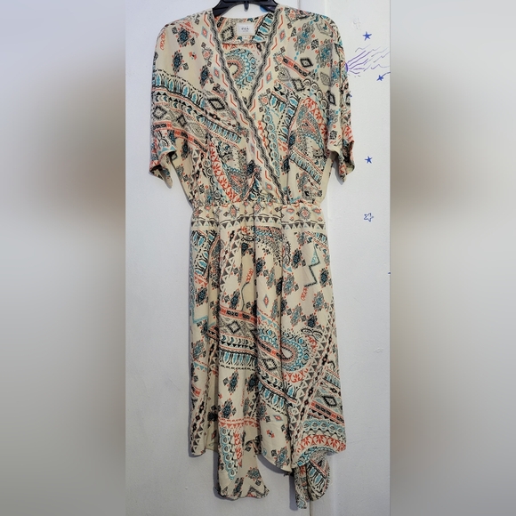 Eci Aztec Asymmetric Dress Size Small Beige Teal Orange Black Size Small - Picture 1 of 3